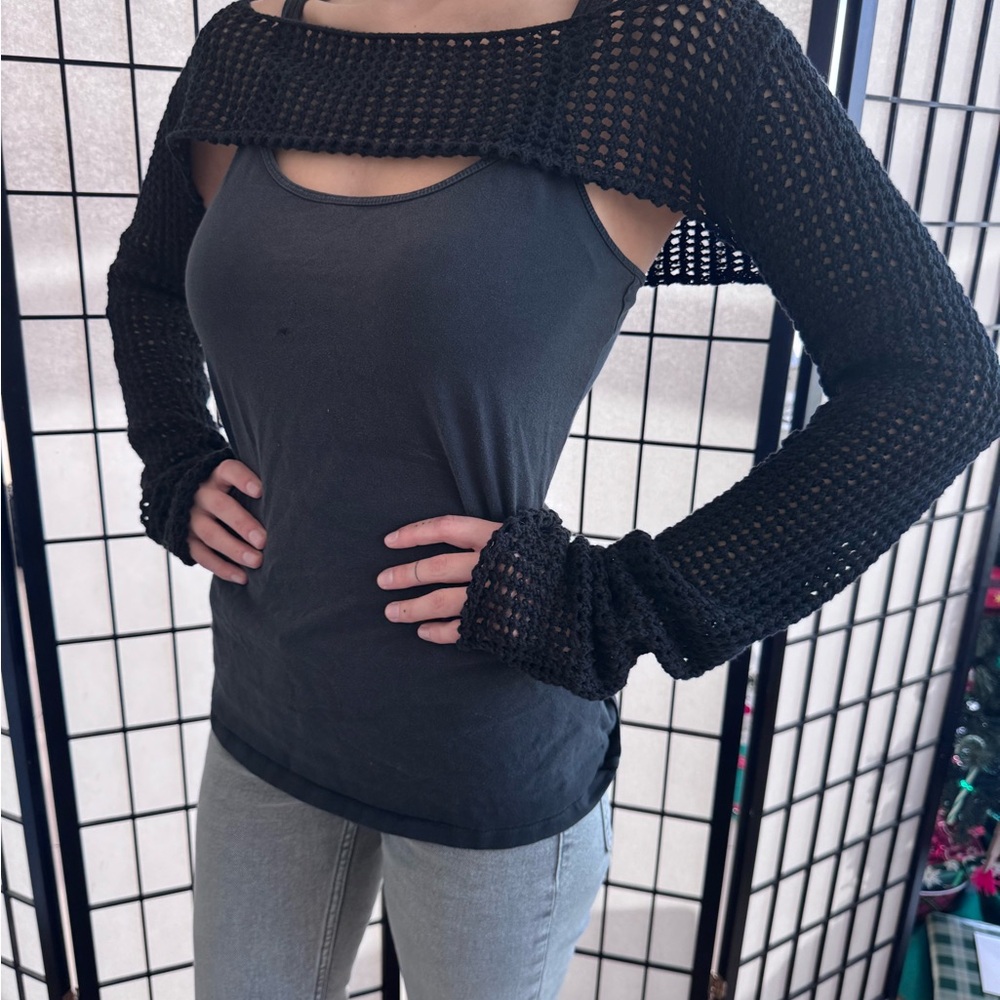 Urban Outfitters Black Crochet Shrug